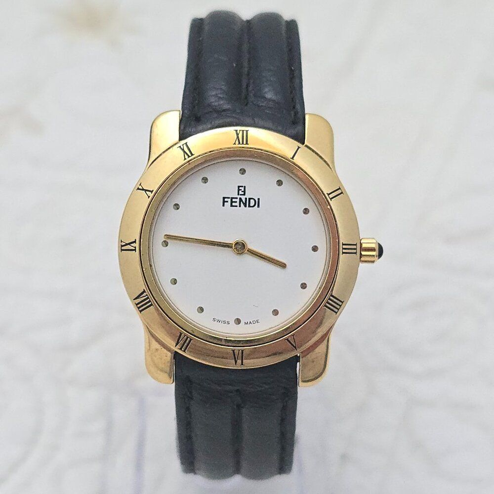 Vintage Fendi Orologi Watch 650 J Gold Plated White Dial Luxury Designer Swiss